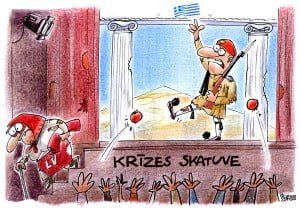 Grieķija un Latvija, krīze, karikatūra, Gatis Šļūka