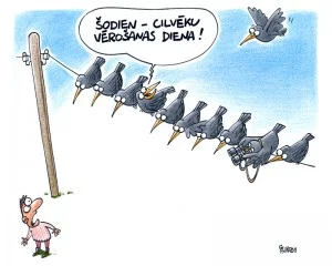 putnu vērošana, karikatūra, izstāde Cēsīs, Gatis Šļūka