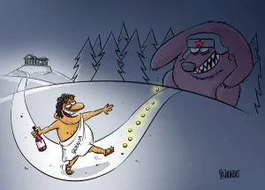 Greece crisis cartoon, money, debt, Greece Russia cartoon