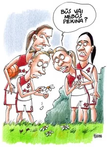 Jēkabsone-Žogota, karikatūra, basketbols, Gatis Šļūka, Gunta Baško, Pekina