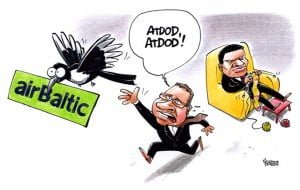 AirBaltic karikatūra, Gatis Šļūka, Dombrovskis, Gerhards