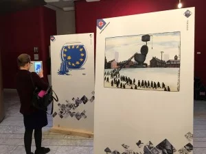 Strasbourg Gatis Sluka cartoon, European Parliament, exhibition