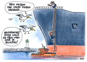 Karikatūra Ventspils brīvosta, karikatūra par kaijām