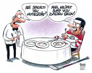Karikatūras par hokeju, zviedru galds, hokeja čempionāts