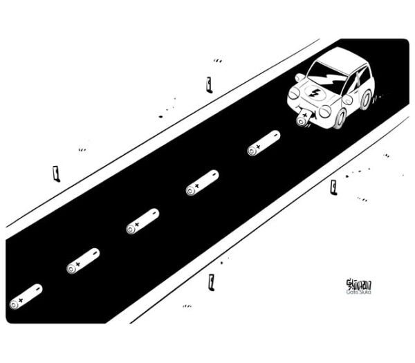 Electric car, elekriskais auto, karikatūra