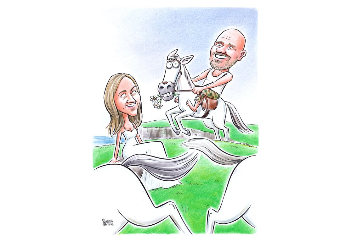 Karikatūra kā dāvana jaunajam pārim kāzās