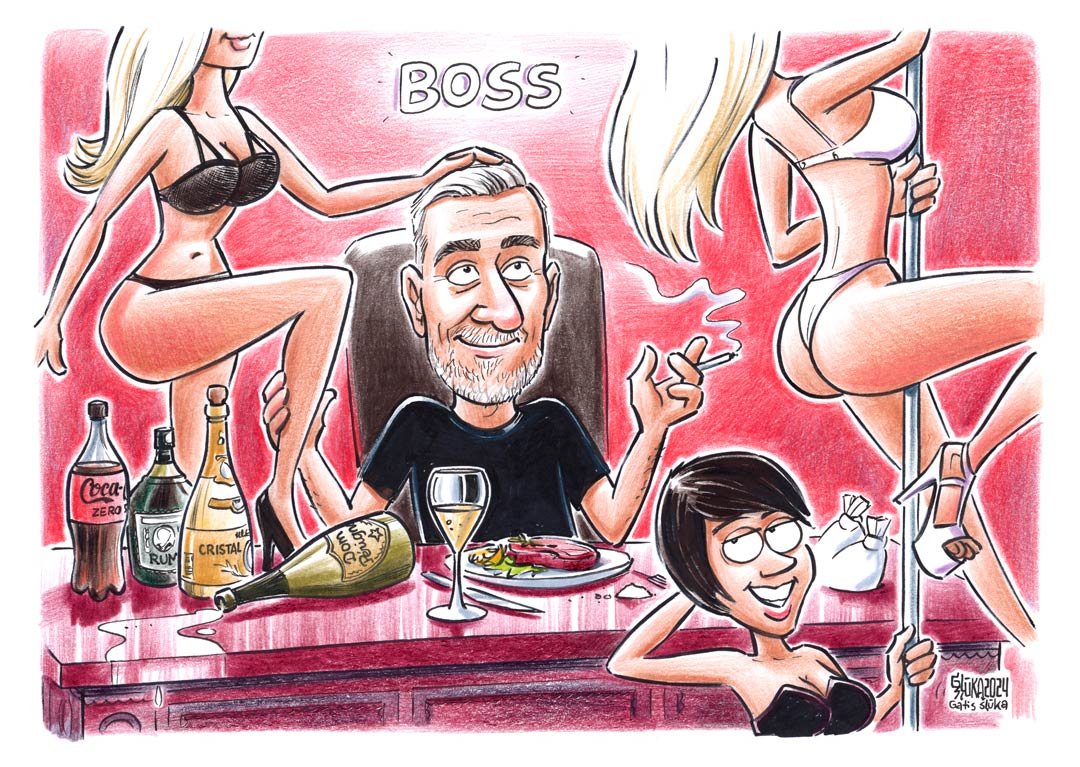 Karikatūras zīmējums ar draugu, kuram patīk baudīt dzīvi