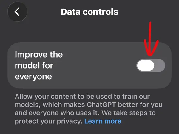 ChatGPT data controls settings