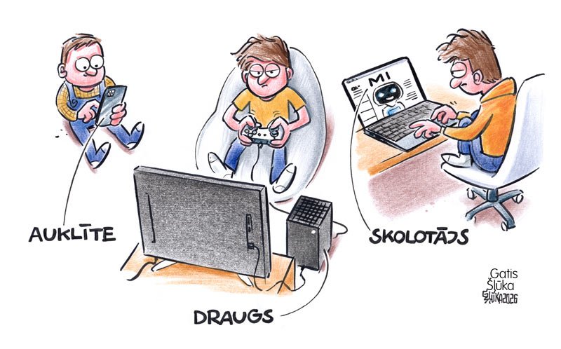 Karikatūra par MI Karikatūra par mākslīgā intelekta tēmu un izglītību