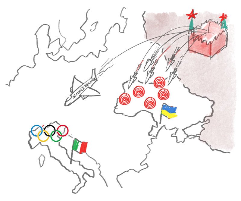 Karikatūras skice par Krievijas neitrālo atlētu dalību sportā